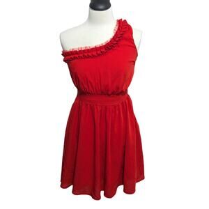 Annabella Single Strap Red Ruffle Dress Size M Side Zipper